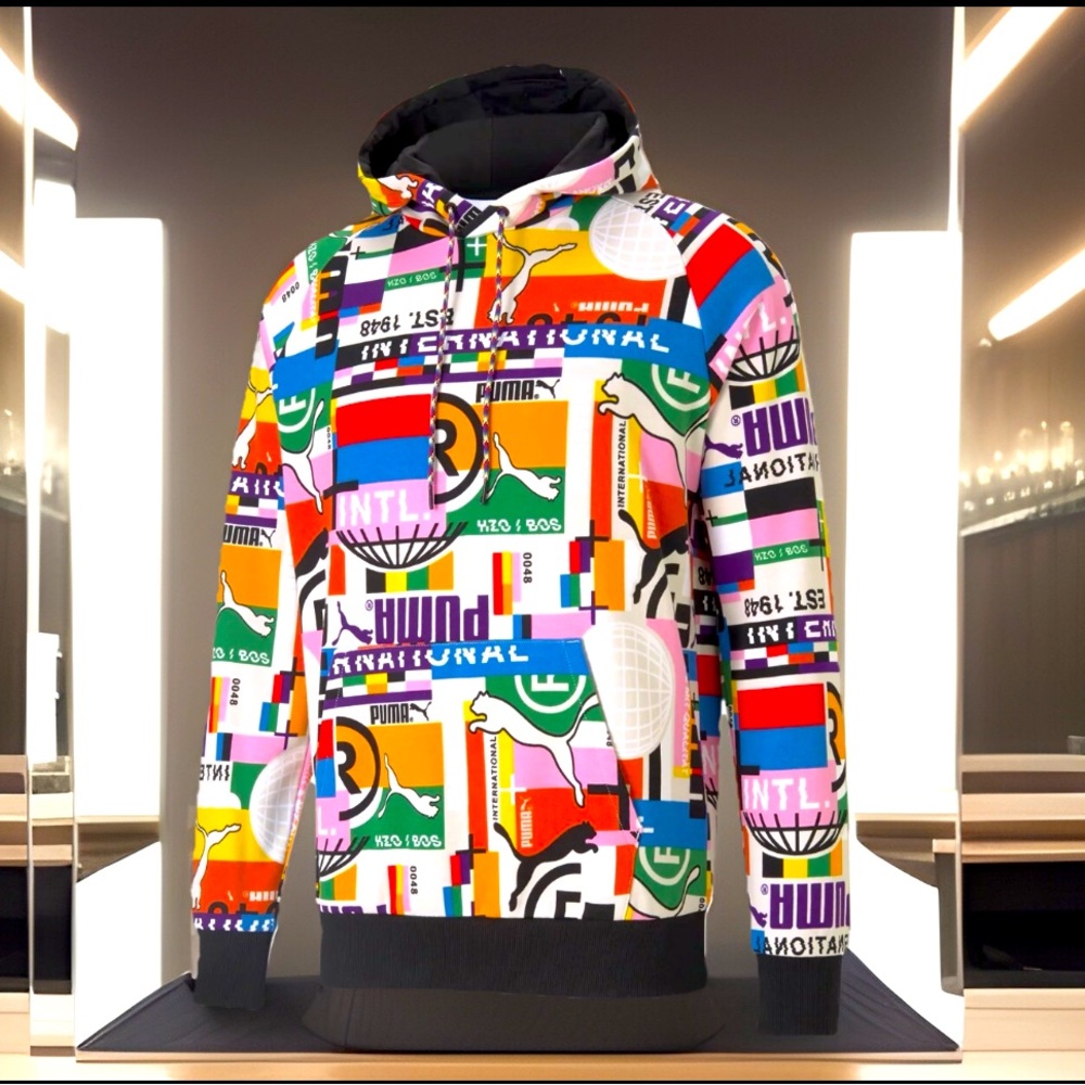 Puma International Game Collection Hooded Sweatshirt Graphics Flags 100% Cotton